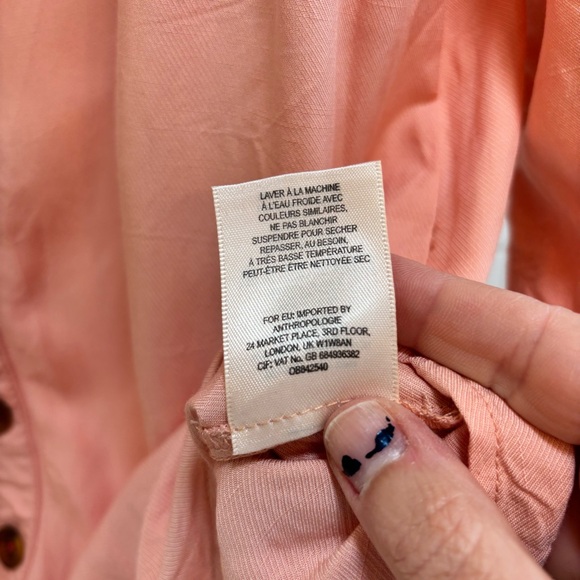 Anthropologie Maeve Orange Pink Peach Alanis Blouse linen Blend Size 10 Cottage - Picture 9 of 9